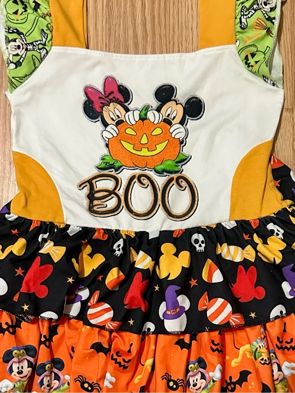 Halloween Ruffle Dress Costume - Orange, Green, Black 